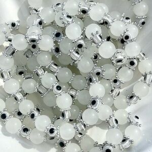 White Glass Beaded Bracelets With Evil Eye Beads NWOT